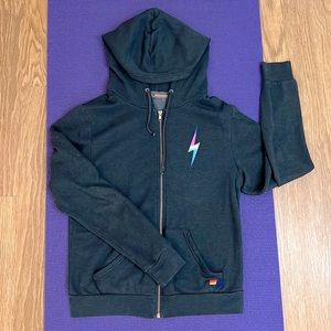 Aviator Nation Lightning Bolt Charcoal Zip Up, NWOT size medium charcoal gray